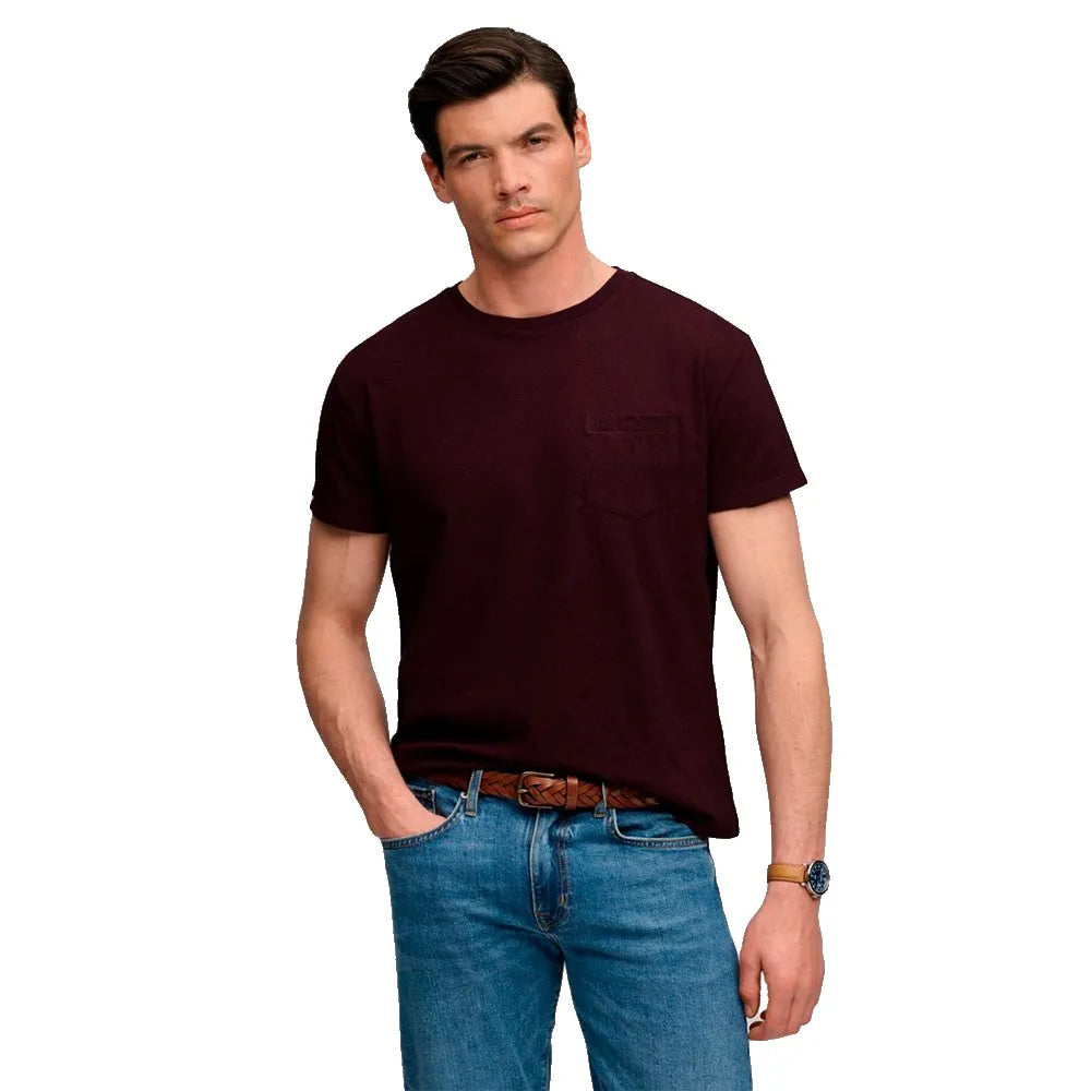 Superdry Cotton Classic Linen Pocket kurzarm-T-shirt – Burgunderrot